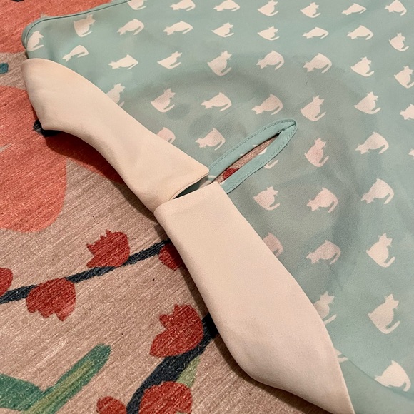 Cutest kitty cat print Peter Pan collar Forever 21 teal/sea foam and white top! - Picture 4 of 4